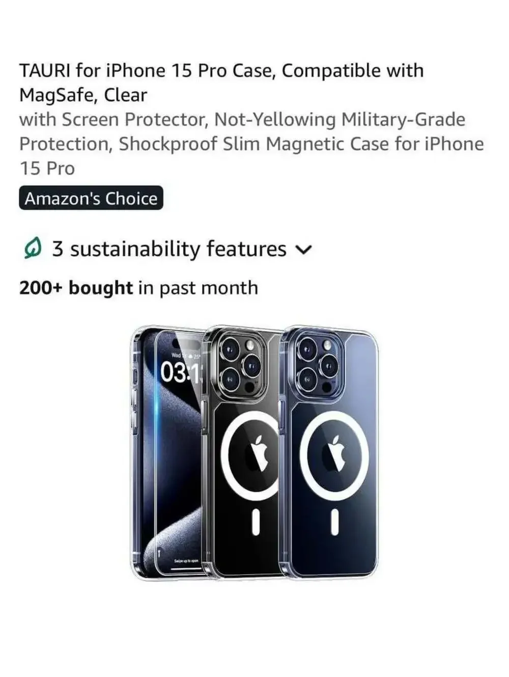 iPhone 15 Pro Case, Compatible with MagSafe, Clear